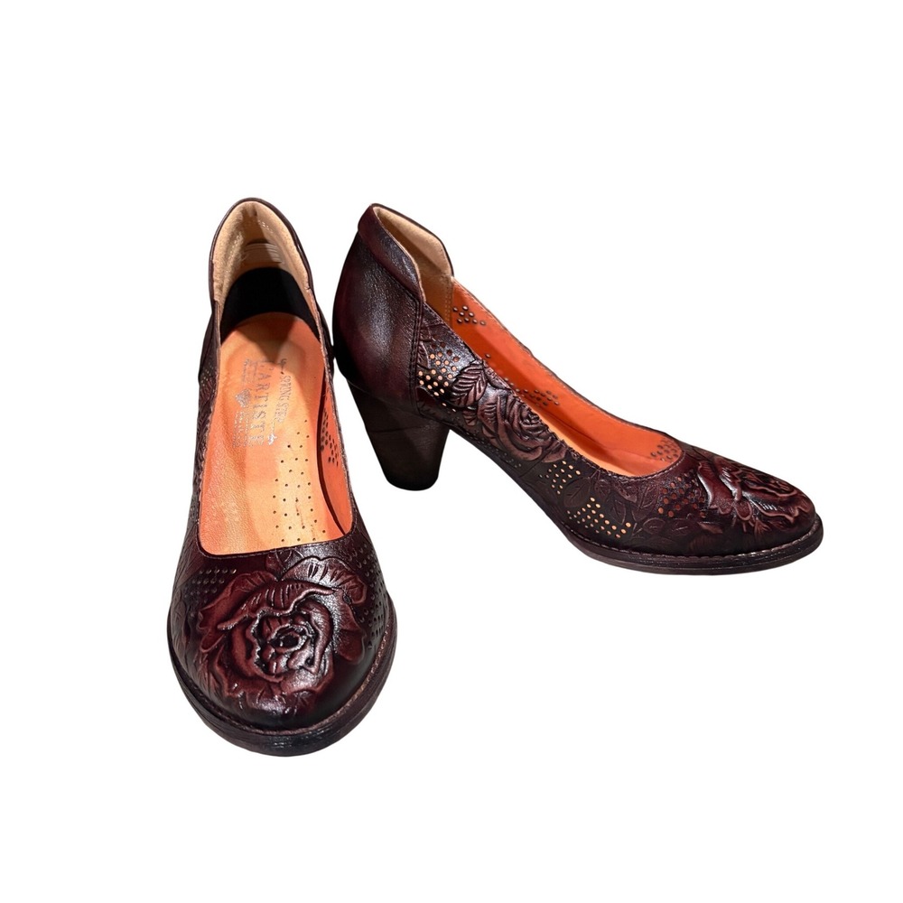L'Artiste Rositta Spring Step Pumps Women 37 Brown Floral Leather Heels EUC